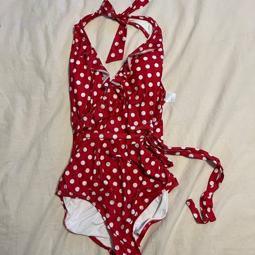 Modcloth Red and White Halter Neck One Piece Swimsuit